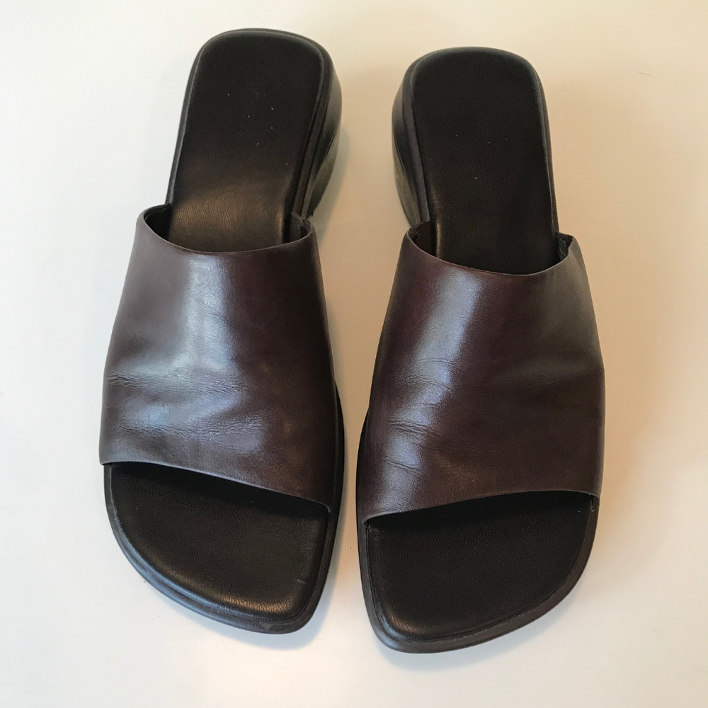 NINE WEST NW POUNCE, DARK BROWN LEATHER SANDALS 8M